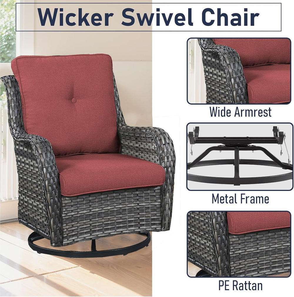 Patio Furniture Set with Swivel Chairs, 5 Pieces Outdoor Wicker Furniture Set...