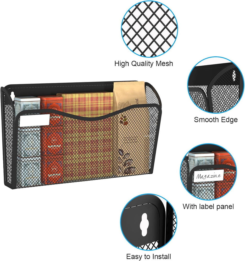 Wall File Organizer, Mesh Hanging File Organizer, Home Office Organization and Storage, 1 Pockets Document Magazine Rack