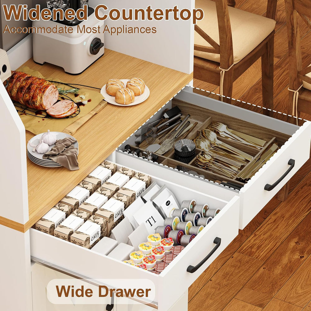 DreamDashio 73" Tall Pantry Cabinet with Charging Station & LED Ligh...
