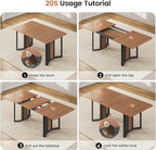 Itaar 5-Piece Dining Table Set for 4-6 People, 63" Extendable Kitchen Table and 4 Cushion Chairs, Dining Room Table with MDF Board & Metal Frame for Small Space, Easy Clean, Brown