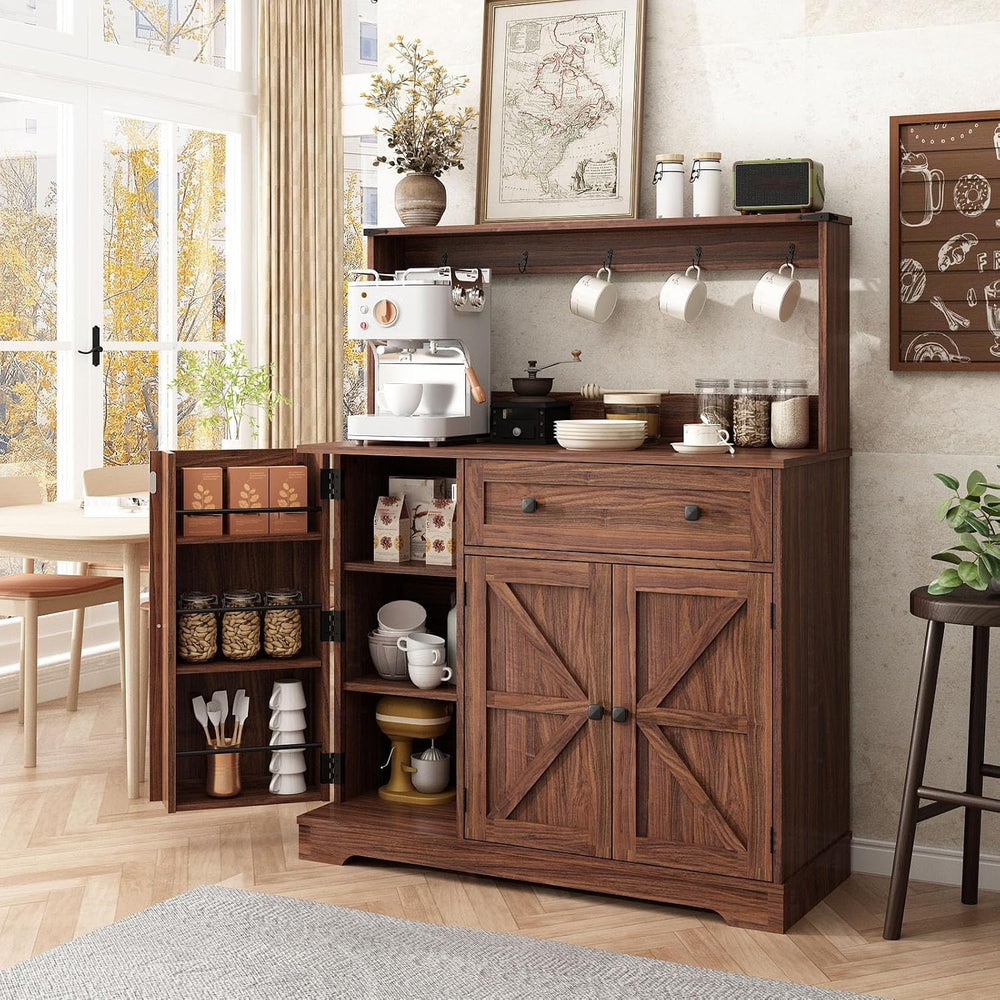 Wnutrees Farmhouse Coffee Bar Cabinet with Drawer, Kitchen Hutch Sideboard