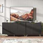 Fluted TV Stand for 80 Inch TV, Modern TV Stand Console, Black Entertainment Center with Storage Cabinets, Adjustable Shelves & Gold Handles, Wood Media Cabinet for Living Room