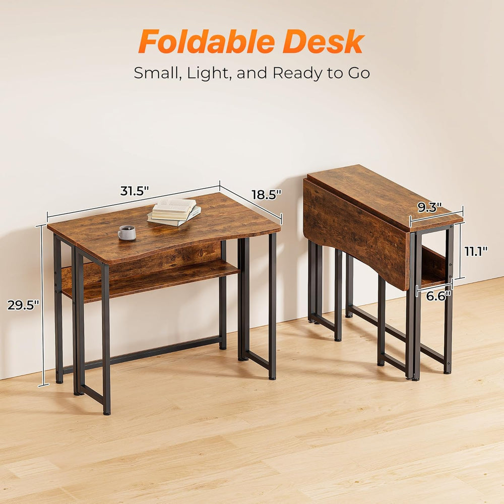 Huuger Folding Desk with Storage Shelf, 31.5 Inch Foldable Computer Table for...