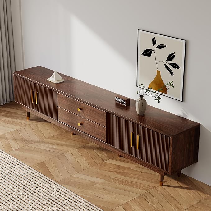 Mid Century Modern TV Stand for 100 inch TV, 94.5" Walnut TV Console wit...