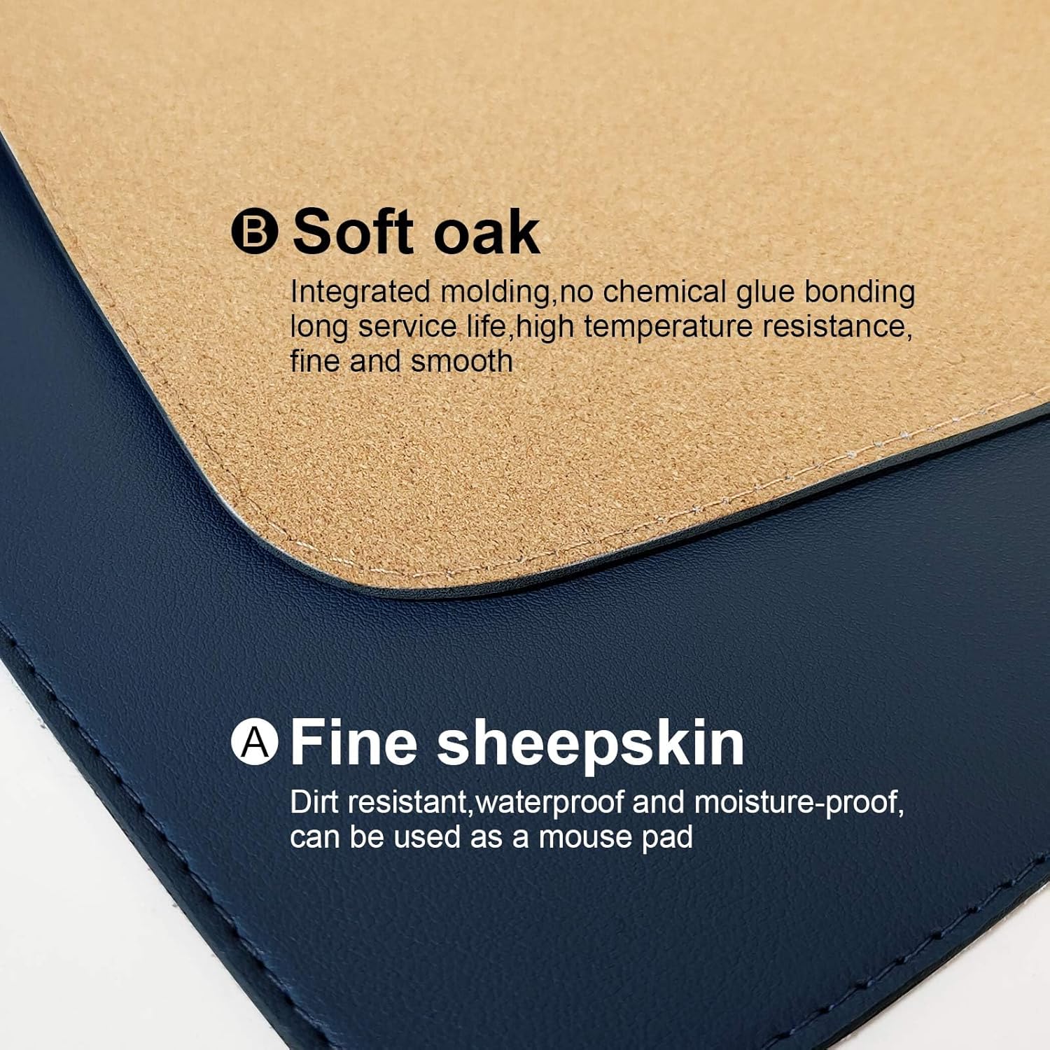 DAWNTREES Dual Sided Desk Mat,Blue Leather Desk Pad,47.2''x23.6'',Cork Desk Mat Protector,120x60cm Extra Large Mouse Pad,with PU Leather Valet Tray Organizer,Desk Writing Pad for Office and Home
