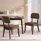 Modern Wood Dining Chairs Set of 2, Velvet Upholstered Kitchen Chairs with Open Curved Backrest & Black Hardwood Legs for Vanity, Living Room, 350 LBS Capacity, Brown