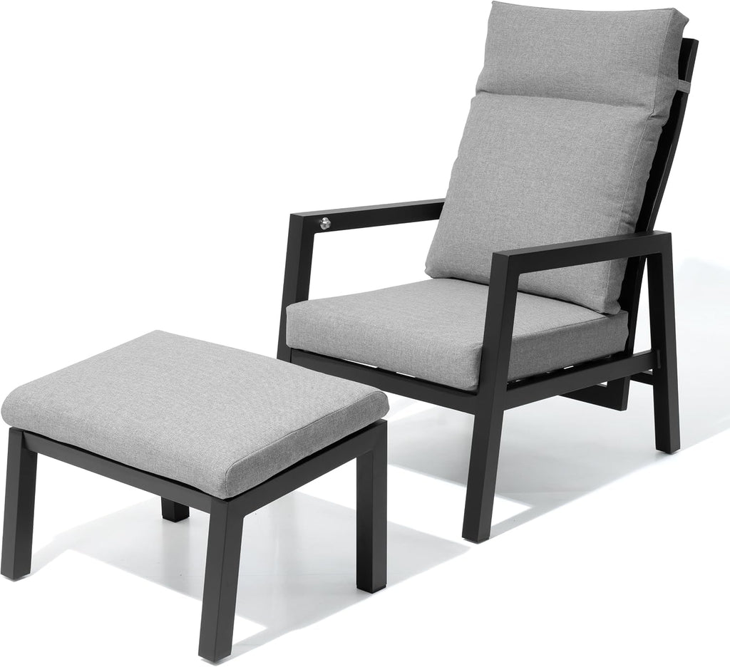 Pellebant Aluminum Outdoor Recliner Chair with Pneumatically Adjustable Backrest - Weather-Resistant Patio Lounge Chair, 4.7-Inch Thick Removable Cushions for Deck, Porch & Backyard, Grey