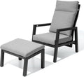 Pellebant Aluminum Outdoor Recliner Chair with Pneumatically Adjustable Backrest - Weather-Resistant Patio Lounge Chair, 4.7-Inch Thick Removable Cushions for Deck, Porch & Backyard, Grey