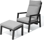 Pellebant Aluminum Outdoor Recliner Chair with Pneumatically Adjustable Backrest - Weather-Resistant Patio Lounge Chair, 4.7-Inch Thick Removable Cushions for Deck, Porch & Backyard, Grey