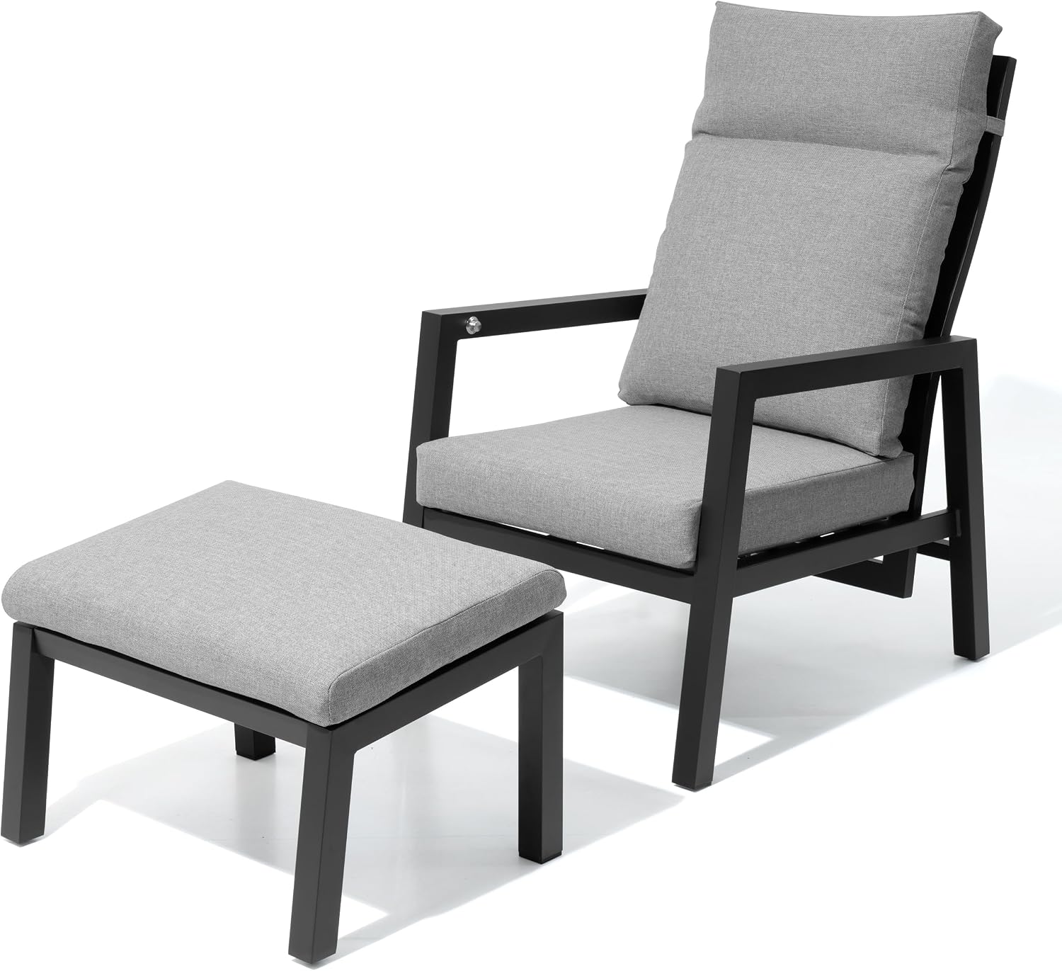 Pellebant Aluminum Outdoor Recliner Chair with Pneumatically Adjustable Backrest - Weather-Resistant Patio Lounge Chair, 4.7-Inch Thick Removable Cushions for Deck, Porch & Backyard, Grey