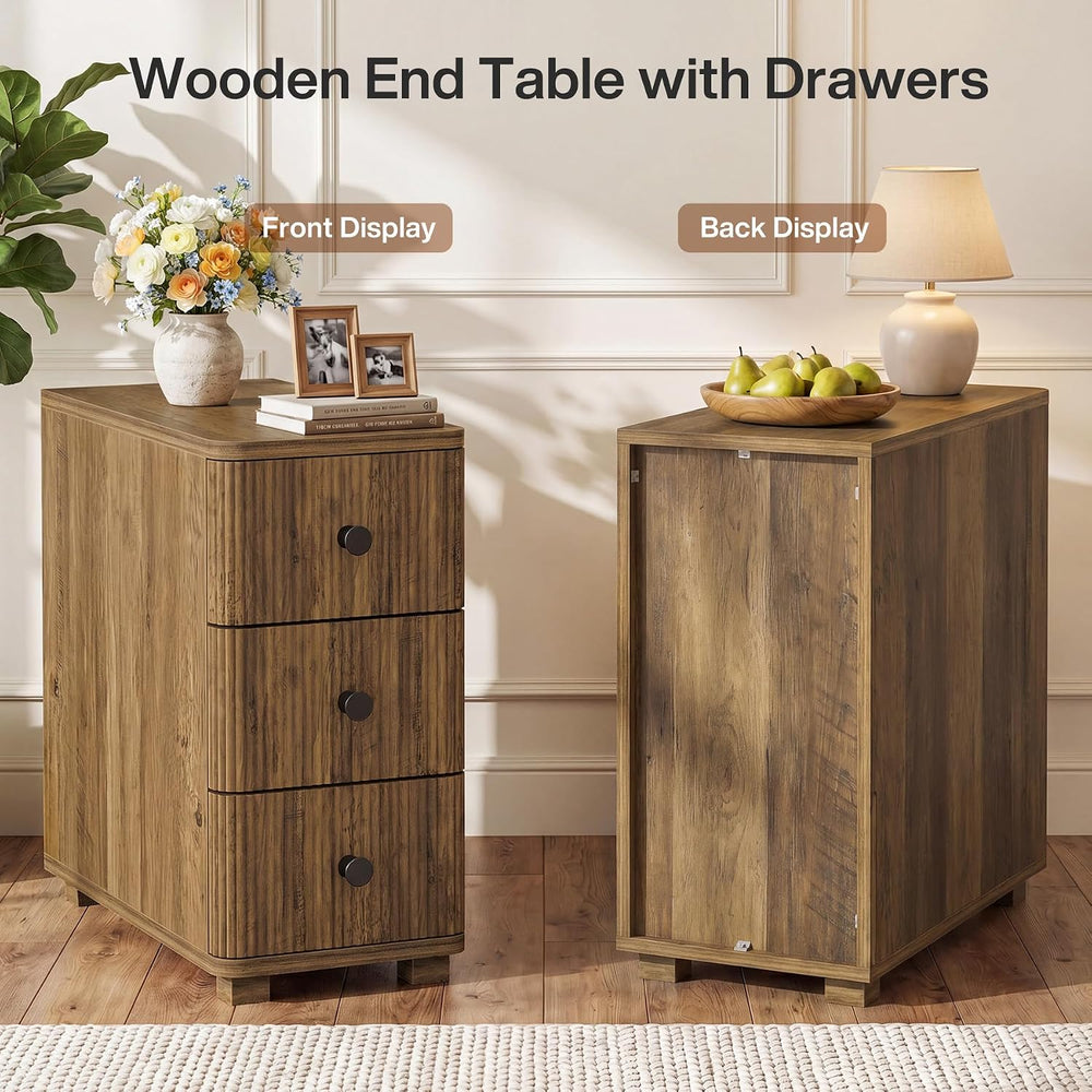 Tribesigns End Table with 3 Drawers, Farmhouse Fluted Narrow Side Table, Wood...