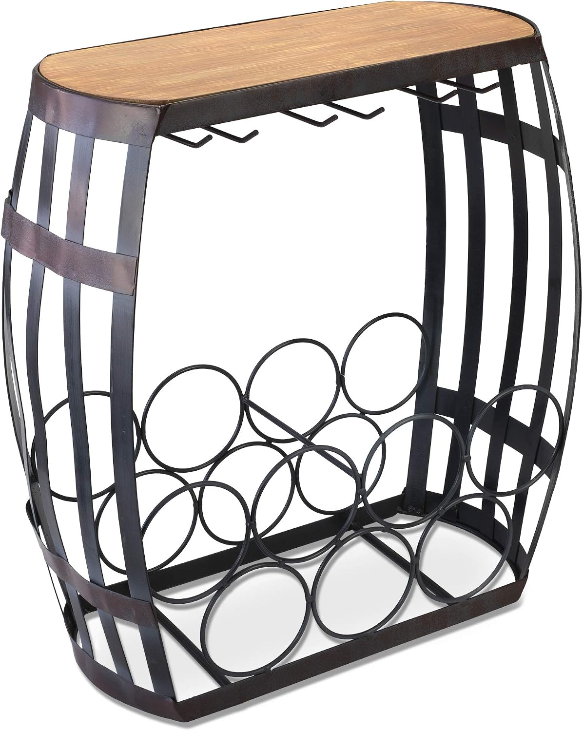 Made Easy Kit Wine Bottle and Glass Holder Rack, Metal and Wood Freestanding Preassembled Countertop Shelf Storage Stand, Home Decor for Counter Table Top Wine Bar Cabinet