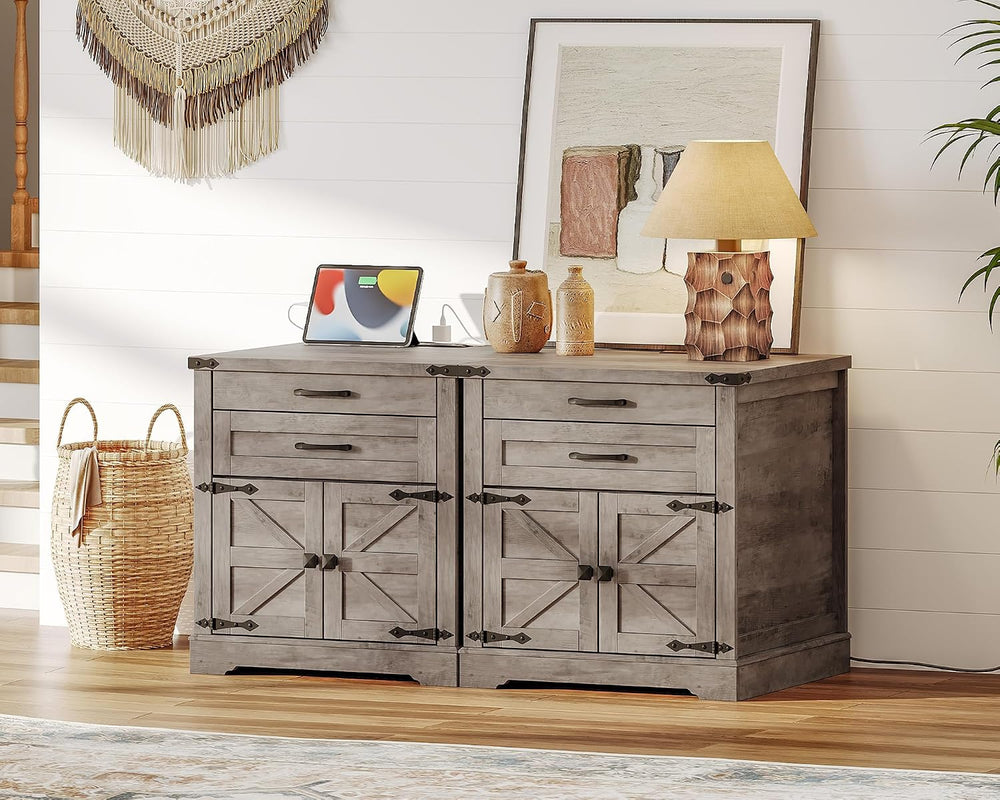 RALGEND Farmhouse End Table with Charging Station, 24'' Sofa Side Tab...