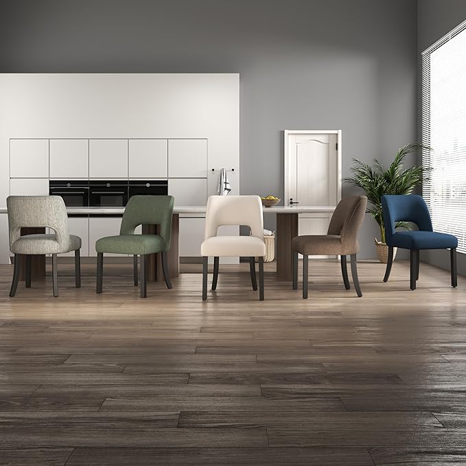 VKNOW Wooden Dining Chairs Set of 6, Modern Fabric Upholstered Dining Room Ch...