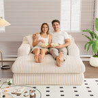 Antetek Oversized Chaise Longue Chair Indoor, Modern 53-inch Upholstered Corduroy Deep Seat Single Cloud Lounge Floor Sofa Couch for Living Room, Bedroom Apartment, Beige