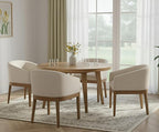Beige Mid Century Modern Dining Chairs Set of 4, Farmhouse Linen Upholstered Accent Curved Backrest Kitchen Chairs Armchairs with Natural Wood Legs, Beige