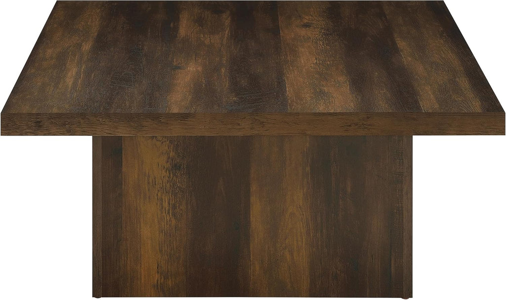 Coaster Home Furnishings - Devar - Wood - Square Coffee Table with Pedestal Base, Geometric Design and Transitional Style - Living Room - Dark Pine - 710888