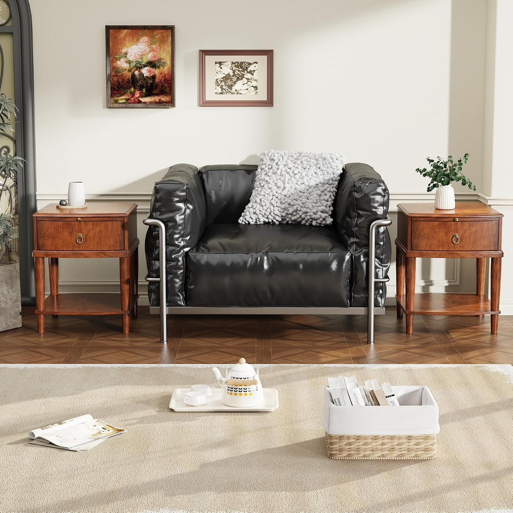 LEEMTORIG Set of 2 Large Cherry Wood Side Table with Pullable Desktop, 2-Tier...