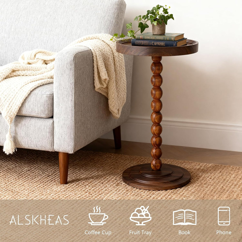 Small Round Side Table, Drink Tables for Small Spaces, Pedestal Side Table wi...