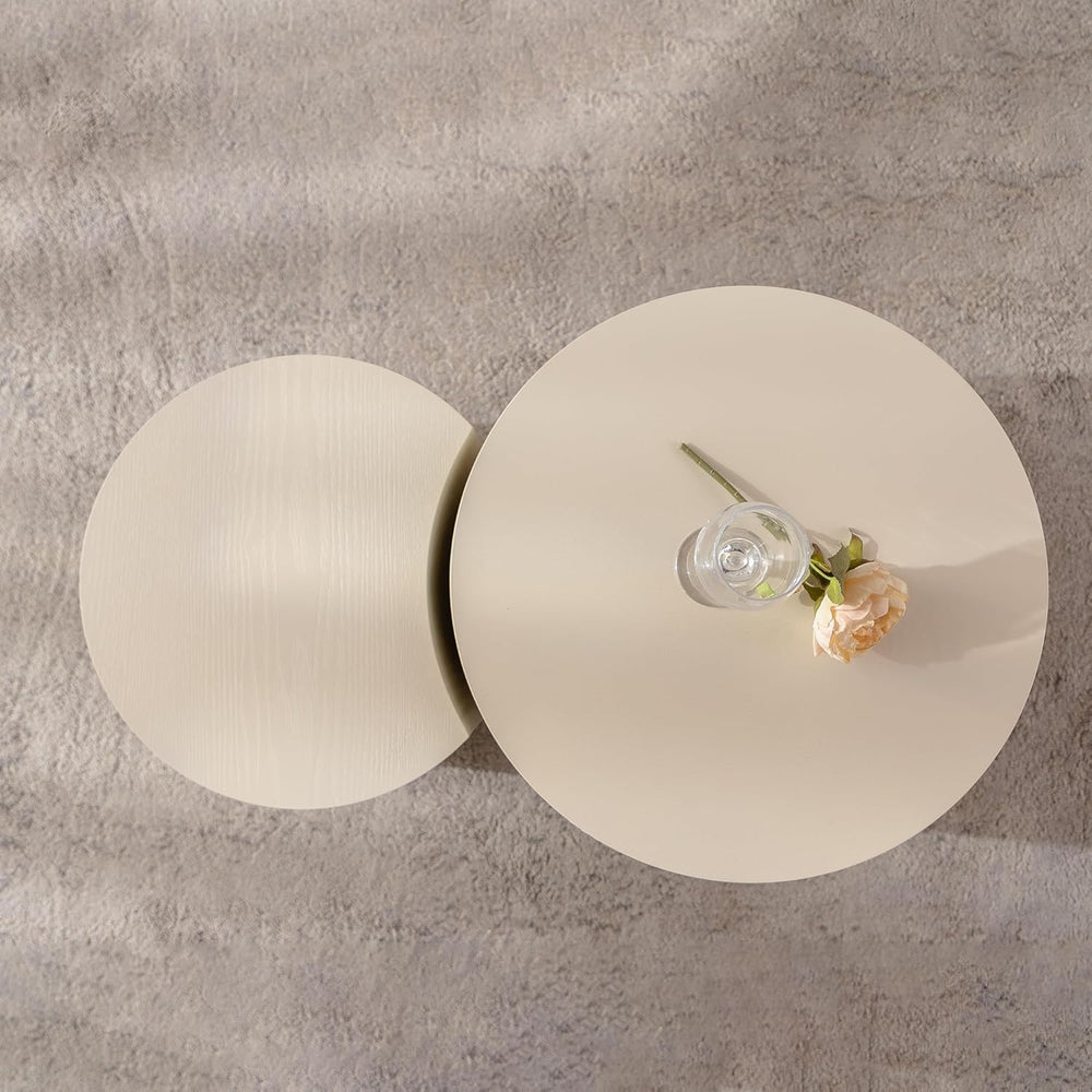 Nesting Coffee Table Set of 2, Round & Crescent Moon Wood Coffee Table an...