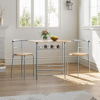 Yaheetech 3 Piece Dining Table Set, Kitchen Table & Chair Sets for 2, Compact Bistro Table Set with Steel Legs, Built-in Wine Rack for Small Space, Apartment, Breakfast Nook, Natural