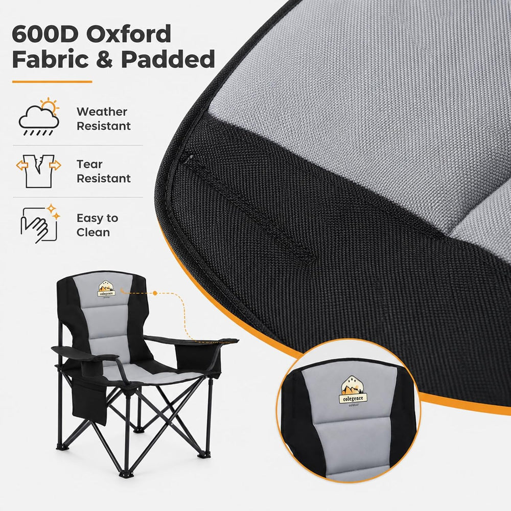 Colegence Oversized Heavy Duty Camping Chairs, 2 Pack, 450 lb, Black