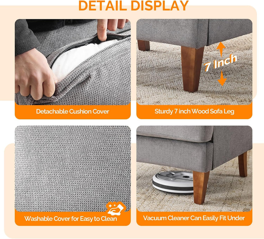 VINGLI Mid-Century Modern Accent Chair, Light Grey Upholstered Armchair Comfy...