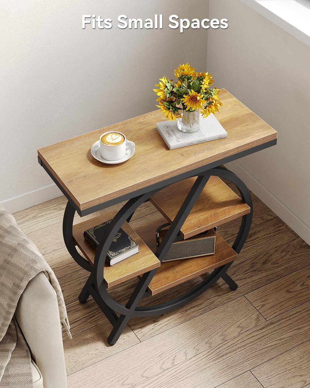 LITTLE TREE End Table, Set of 2 Narrow Side Table with 4-Tier Large Storage S...