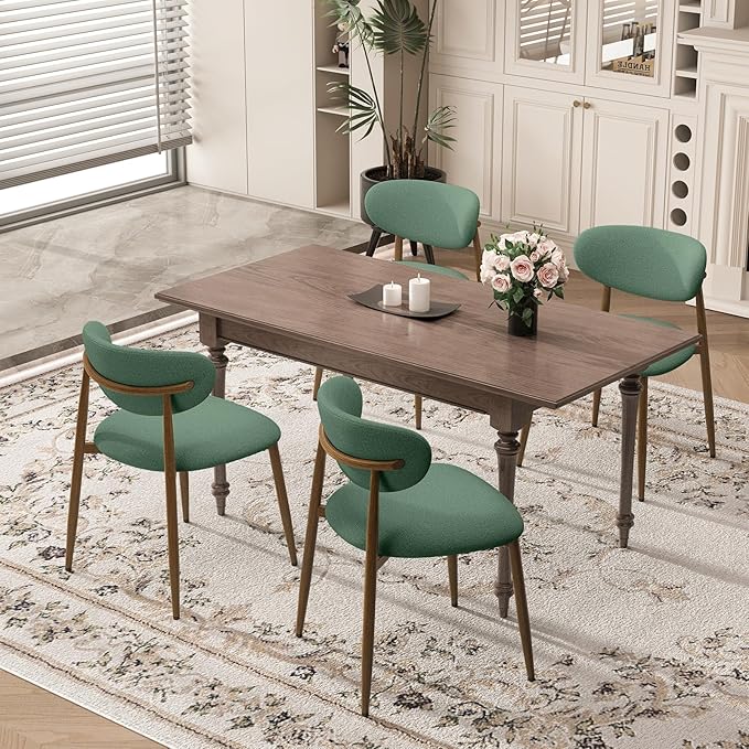 Dining Chairs Set of 2, Curved Back Kitchen Room Chairs with Metal Legs and Anti Slip Pads, Upholstered Dining Chair for Home and Restaurant, Green