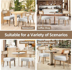 Mid-Century Modern Rattan Dining Chairs Set of 6 – Farmhouse Linen Upholstered Accent Chairs with Curved Backrest, Solid Hardwood Frame, and Comfortable Seat for Kitchen & Dining Room – Beige