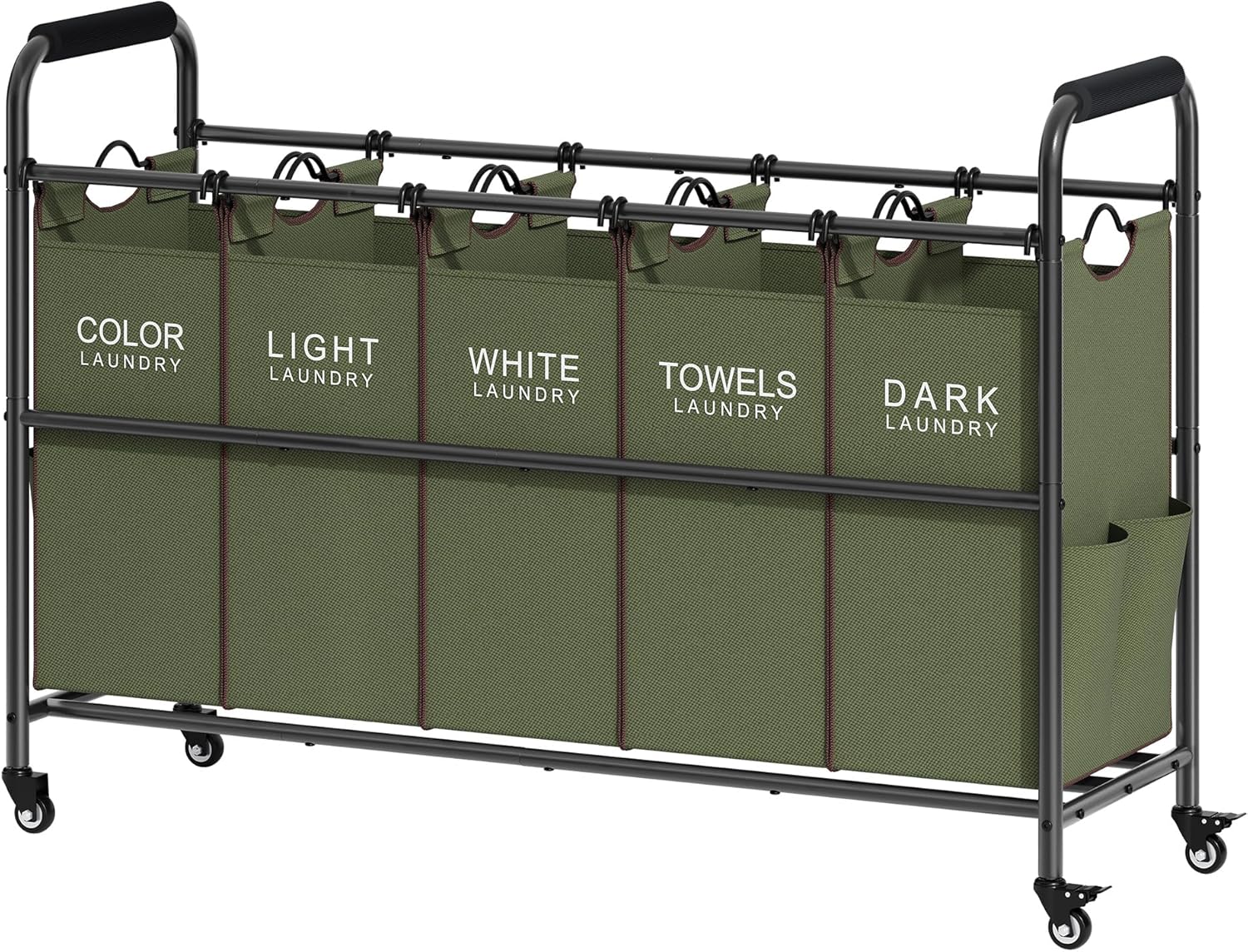 Tajsoon 5 Sections Laundry Sorter, Laundry Hamper with Heavy Duty Lockable Wheels and Removable Bags, 5 Bag Laundry Sorter Cart for Dirty Clothes Storage, Green