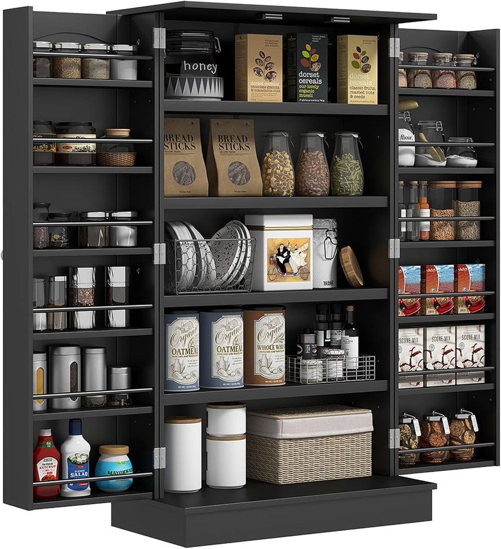 41" Black Kitchen Pantry Cabinet - Extra Storage, Double Doors, Adjustab...