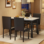 5-Piece Dining Table Set for 4, Faux Marble Top Kitchen Table with 4 Upholstered Chairs, Sturdy Metal Frame Space Saving Dinner Set for Small Spaces Apartments, White & Black