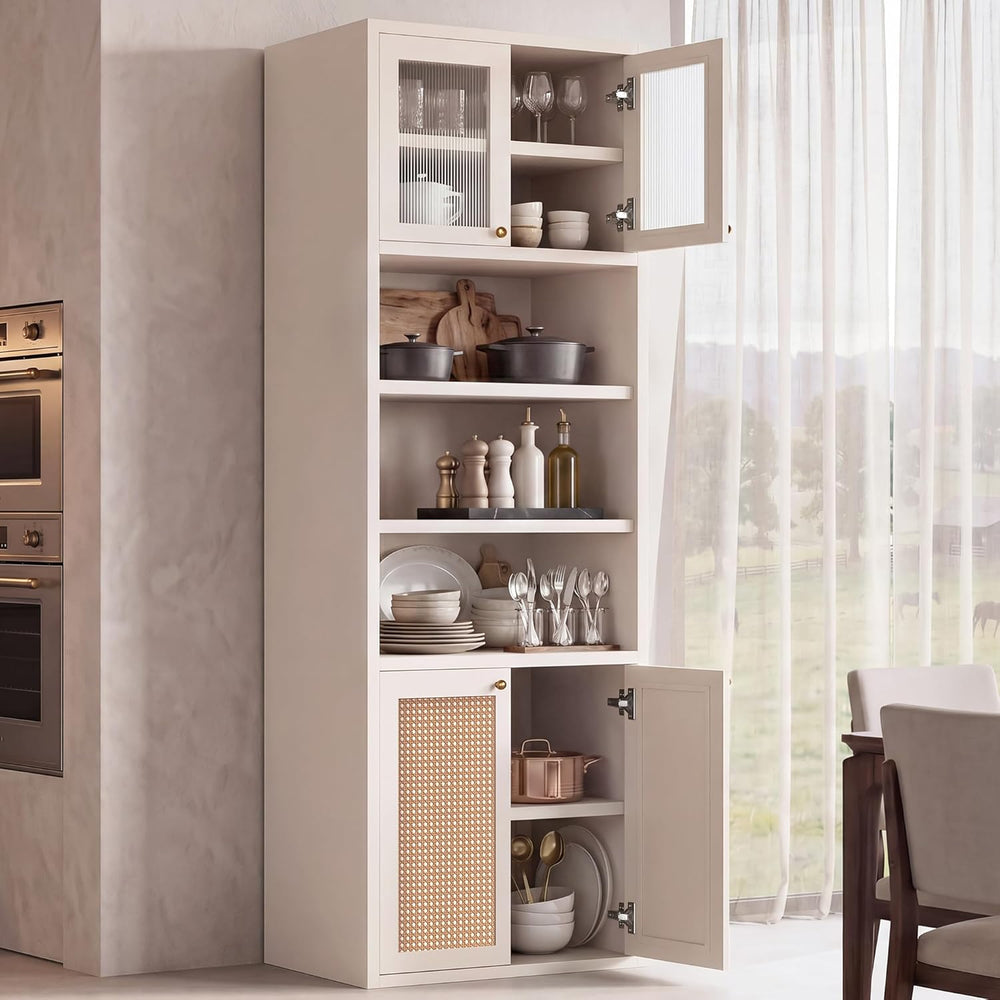 71.7" Bathroom Storage Cabinet, Rattan Tall Freestanding Kitchen Pantry ...