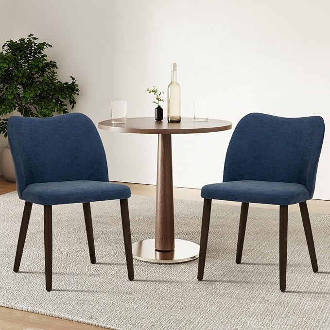 COLAMY Upholstered Dining Chairs Set of 2, Modern PU Leather Dining Room Kitchen Side Chair with Padded Seat and Wood Legs Restaurant/Cafe, Blue