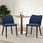 COLAMY Upholstered Dining Chairs Set of 2, Modern PU Leather Dining Room Kitchen Side Chair with Padded Seat and Wood Legs Restaurant/Cafe, Blue