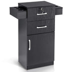 BarberPub 38"x18"x14" Locking Beauty Salon Storage Cabinet, Barber Styling Station with Nylon Hair Dryer Holder, Barber Shop Stylist Equipment with Drawers 2021 (Black)
