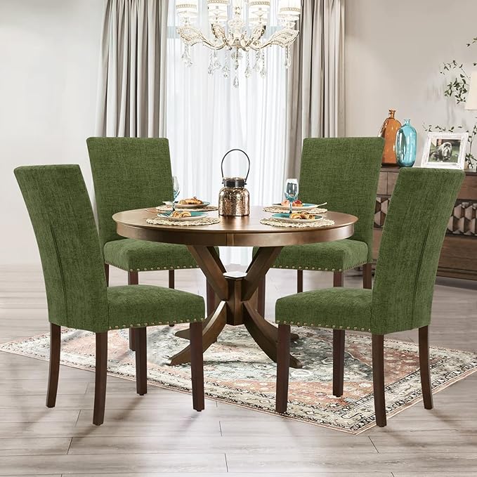 Parsons Dining Chairs Set of 6, Upholstered Nailhead Dining Room Kitchen Side...