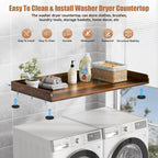 Washer Dryer Countertop, 27.5" D x 54" W Washer and Dryer Topper Covers with Edge Rails, Wood Laundry Room Countertop Shelves for Laundry Room Organization and Storage (Brown)