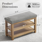 Zihanhome Shoe Rack Bench with Cushion, 2 Tier Solid Wood Storage Bench, Mid-Century Modern Shoe Bench for Entryway, Hallway, Closet, Front Door Entrance, Foyer (Grey, 31.5")