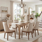 HNY Modern Dining Chairs Set of 6 with Comfortable Back Support, Farmhouse Soft Linen Upholstered Kitchen Dining Room Chairs with Solid Wood Legs, Armless Accent Side Chairs for Living Room, Beige