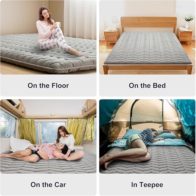 Premium Foam 3.2" Thick Japanese Futon Floor Mattress - Twin Size 39"x80" 100% High-Density Foam,Comfortable Sleeping Pad,Tatami Mat for Dorm,Bedroom or Guest Room，Boys Girls Dormitory Pads(Hemp Gray)