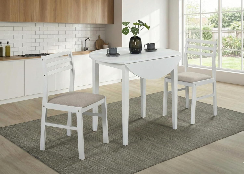 CARTESIAN 3 Piece Drop Leaf Dining Set, Round White Table with 2 Ladder Back ...
