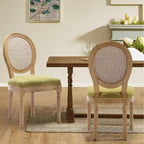 Rattan Back Upholstered Dining Chairs Set of 4 French Country Oval Kitchen Side Chairs with Wood Legs for Dining Room, Kitchen, Restaurant(Olive Green-Rattan)