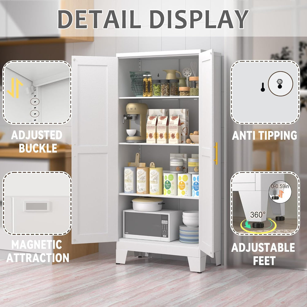 GAIOUS 61.02" Metal Pantry Cabinet, White Kitchen Pantry Storage Cabinet...