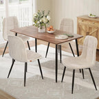 VASAGLE Dining Chairs, Set of 4 Dining Room Chairs, Metal Frame, Adjustable Feet, Easy to Clean, Chenille Fabric, Glacier-Textured Synthetic Leather, for Kitchen, Cream White UKDC188W01