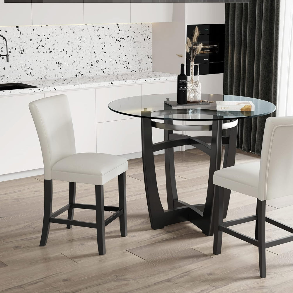 PADMA HOUSE Glass Pub Dining Set for 4, 45in Modern Round Wood Glass Counter ...