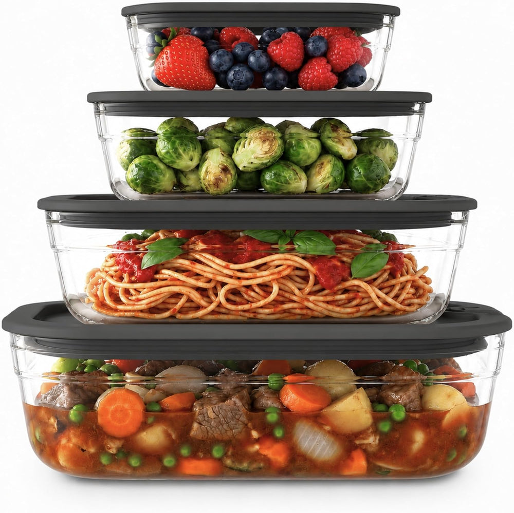 Naked Kitchen 8-Piece Food Storage Containers with Lids – Nesting Borosilicat...