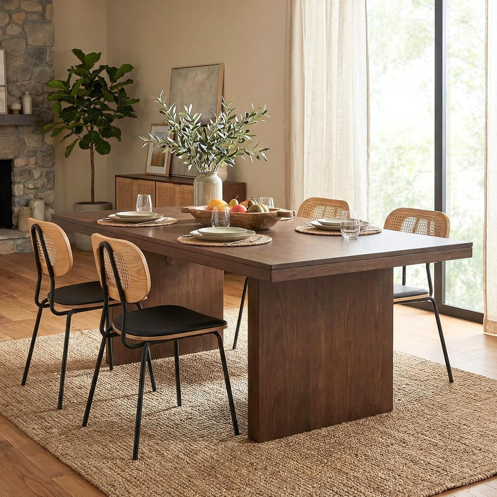 Ya-Home Mid-Century Modern Rattan Cane Back Dining Chairs Set of 4 — PU Leath...