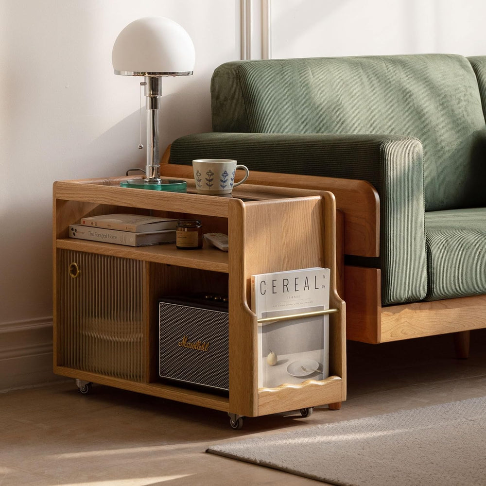 Solid Wood Narrow Side Table with Storage, End Table with Magazine Rack &...